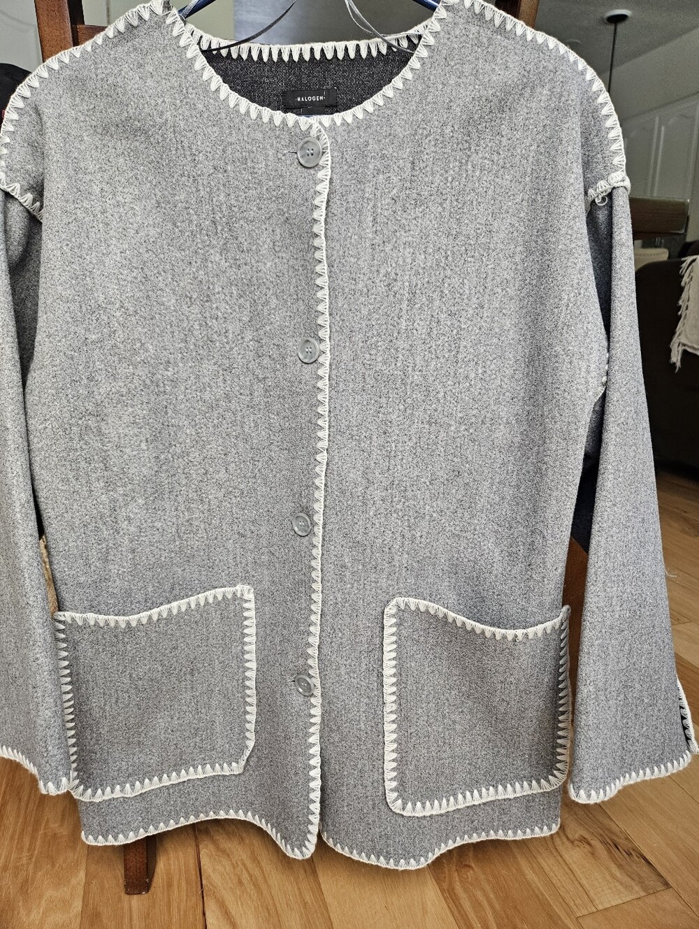 Halogen Gray Cardigan with Cream Trim